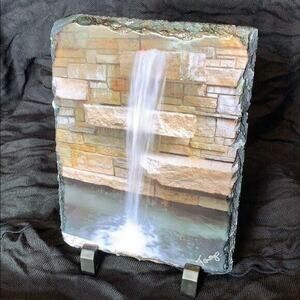 Signed Waterfall Photo on Slate 5x7 w Stand Original Fine Art Photography Decor